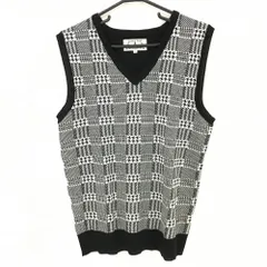 ★SALE価格★【超美品】コモンゴルフ ニットベスト 黒×白 前面グレンチェック Vネック メンズ L ゴルフウェア Comon Golf