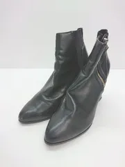 ◇ rienda リエンダ サイドファスナー レザー ヒール クール ショート サイドゴアブーツ サイズM ブラック レディース E  【1309040031135】