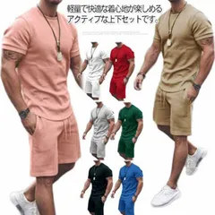2点セット 吸汗  スウェット 半ズボン セットアップ 速乾 ジャージ 上下セット メンズ トップス 短パン ショートパンツ  通気性 部屋着 伸縮性 大きいサイズ 半袖Tシャツ カジュアル 夏服 ス#sowa6586412