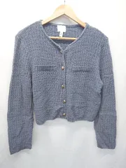 ◇ ◎ ⊆ H&M エイチアンドエム ショート丈 長袖 ニット カーディガン サイズL ダークブルー レディース E  【1503040004964】