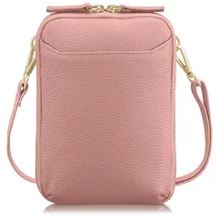 【新品】 [アンコール] スマホポーチ 【 高見え 本革 】 スマホ ショルダー 斜めがけ 縦型 財布 スマホポシェット バッグ レディース 軽量 ミニ ショルダーポーチ ショルダーバッグ ギフト (スモーキーピンク) 1