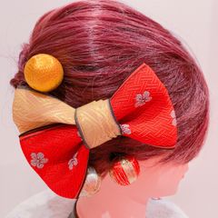 ゴールド☆お花☆畳縁リボン☆お祭り髪飾り☆リボン☆よさこい髪飾り☆御神輿☆祇園祭☆成人式髪飾り☆体育祭☆七五三髪飾り☆