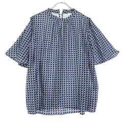 美品 ANNA LUNA アンナルナ 総柄 半袖 ブラウス L ブルー バックボタン レディース 古着