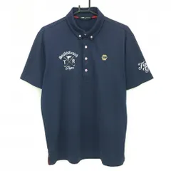 【超美品】ティゴラ 半袖ポロシャツ ネイビー 千鳥柄 ロゴ刺しゅう ボタンダウン メンズ LL ゴルフウェア TIGORA