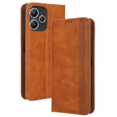 Redmi 12 5G ケース 手帳 XIG03 レッドミー  チェック柄 合革 レトロ 手帳 ケース 【Color】 キャメルのサムネイル