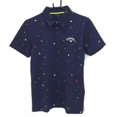 キャロウェイ 半袖ポロシャツ ネイビー×マルチカラー ペイント 総柄 ロゴ刺しゅう メンズ M ゴルフウェア Callaway