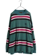 【お得なクーポン配布中!】 90s エディーバウアー モックネック ボーダー 長袖 Tシャツ メンズ XL 古着 オールド ロンT ラガーシャツ 素材 マルチカラー 大きいサイズ
