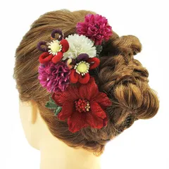 髪飾り 成人式 つまみ細工 赤 振袖 前撮り 袴 花 3点セット 紫 ちりめん ヘアアクセ 新作 かんざし ヘッドドレス 卒業式 髪型 No.9-4664