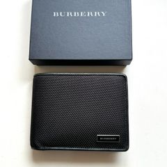 現行 極美品 BURBERRY バーバリー ロゴ刻印レザー 二つ折り折り財布