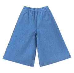 韓国子供服 ベーシックデザインデニムワイドパンツ ウエストゴム ガウチョパンツ キッズ ボトムス ライトブルー