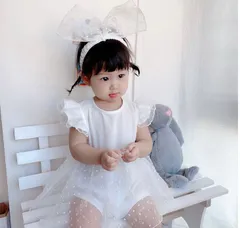 新品 ベビー ロンパース サマー リボン 66 73 80 ナチュラル ドット チュール 韓国子供服 春 夏 結婚式 誕生日 フォーマル