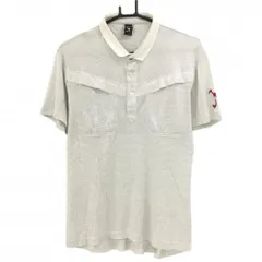 【美品】オークリー 半袖ポロシャツ 白×グレー ボーダー柄 総柄  メンズ L ゴルフウェア Oakley