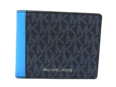 ■美品■ MICHAEL KORS マイケルコース MK柄 PVC×レザー 二つ折り 財布 ウォレット 札入れ メンズ ネイビー系×ブルー系 DI5988