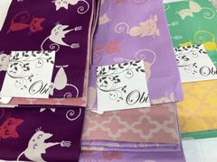 ≪花ラブリ≫HO609　☆色違い入荷しました☆　長尺半巾帯　新品　猫　ねこ　幾何学模様　濃紫　薄紫　むらさき　パープル　薄ピンク　緑　グリーン　黄色　イエロー　花火大会　縁日　お祭り　夏祭り　ハロウィーン　ハロウィン　和装　和服