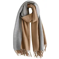 [LA-Hazel] レディース マフラー 大判 ストール マフラー カシミヤタッチ クリスマスプレゼント 両面 使える ギフトボックス付き 肌触り良い ストール 大判 秋冬 厚手 マフラー ベージュ 暖かい (両面キャメル/グレー) 0