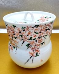 白磁　色絵桜図骨董　黒田一楽作