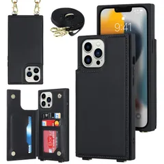 【新着商品】多機能 ボタン磁気 スタンド機能 薄型軽量 カード収納 財布型IC PUレザー+TPU 耐衝撃 ストラップ付き 肩掛け斜めがけショルダー ケース縄掛け アイフォン13pro 背面ケース pro iPhone13 ブラック ケース手帳型 Pro 13