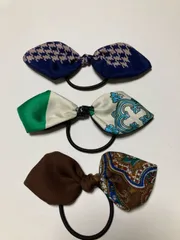 3コセット　スカーフリメイク　リボンうさ耳ゴム　ハンドメイド