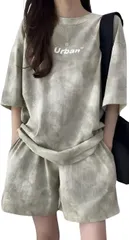 emptio リラックスウェア タイダイ柄 短パン ルームウェア 上下セット レディース(タイダイ柄ベージュ,  L)