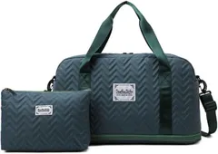 KYwebショップ ボストンバッグ レディース 大容量 防水 撥水 軽量 ３WAY シューズ収納 旅行 ジム ポーチ付(ダークグリーン)