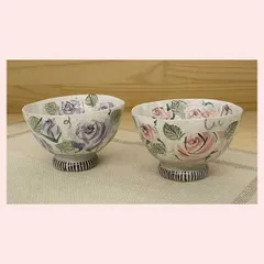 瀬戸焼　亜福窯　バラ園　飯碗／（１種選択／２種類）　42305,42304　◎2個目～大幅値引き対象商品　※陶器,民芸品,工芸品,可愛い,かわいい,高級感,手作り調,和食器,日本食,素朴,ギフト,レトロ,モダン,薔薇,ローズ,お茶碗