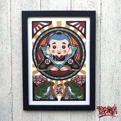 尾九 開運イラスト 福助 銭カエル A4サイズ フレーム付き