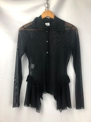 Jean Paul GAULTIER FEMME ジャンポールゴルチェ　パワーネット　ハイネック　ブラウス　シースルー　フリンジ　サイズ40　05032901 02