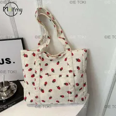 コーデュロイ ハンドバッグ イチゴ ビーチバッグ おしゃれ 多用途 ショルダーバッグ 大容量 シンプル 通勤 レディース トートバッグ Bolsos