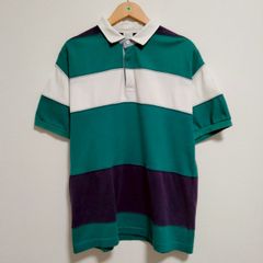 L.L.Bean エルエルビーン ラガーシャツ ポロシャツ ボーダー 総柄 ホワイト グリーン Mサイズ メンズ 古着 ストリート スポーツMIX シティーボーイ