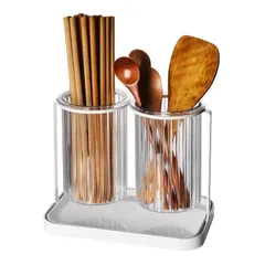 Umlaca 箸立て おしゃれ 箸水切り 箸 フォーク 水切り キッチン箸立て ツール立て キッチン カトラリー スタンド 箸収納管 プラスチック製 キッチン用品 (箸立て-ダブル)