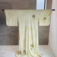 着物　帯　セット　付け下げ　ベージュ系　袋帯　ブラウン系　上品　花　秋　中古美品　管理番号KKVMI66