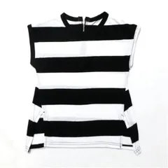 韓国子供服 ZIPデザインボーダーチュニックワンピース フレンチスリーブ ロングカットソー キッズトップス ブラック