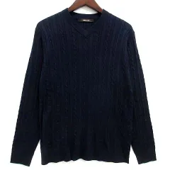 コムサメン COMME CA MEN ミニケーブル Vネック セーター 長袖 ウール混 ハイゲージ ニット ネイビー 紺 M 07-34KR10のサムネイル