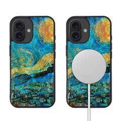 【特価商品】表面コーティング加工 光沢 着脱しやすい ストラップホール付き パール ワイヤレス充電 Magsafe対応 ] [ 名画シリーズ 天然貝ゴッホ アイフォン ケース 保護カバー 16 星月夜 iPhone I27081i16 ikins 【国内正規品
