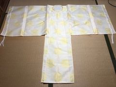 狩衣　夏　テトロン三丁紗　左右紐　白/黄　新品　送料込