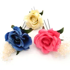 髪飾り 成人式 振袖 浴衣 袴 ３点セット ピンク 青 結婚式 入学式 入園式 卒園式 卒業式 七五三 ブライダル 前撮り 和装 日本製 かんざし フォーマル 花 花飾り バラ 薔薇 着物 ローズ×ブルー W 28 323-283 u827　Si