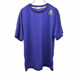 古着 ルコックスポルティフ le coq sportif Tシャツ 鶏 鳥 刺繍 ロゴ 英字 文字 半袖 クルーネック 丸首 ポリ100% O XL LL ブルー 青×黄 メンズ