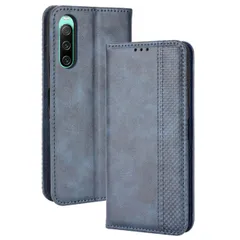 Xperia 10 IV ケース 手帳 SO-52C SOG07 エクスペリア10 マーク4  チェック柄 合革 レトロ 手帳 ケース 【Color】 ネイビー