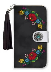 iPhone14ProMax ケース 手帳型 アイフォン14 プロマックス スマホケース フリンジ ストラップ付 コンチョ  可愛い  花柄 フラワー 刺繍 プリント タッセル デニム柄 ピンク イエロー カラー07