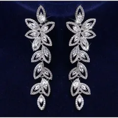 ルルのshops【高品質czダイヤモンド】 ウェディング リーフのロングピアス