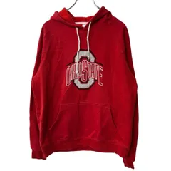 ロゴスウェット パーカー M レッド フーディー プルオーバー 裏起毛 ラグラン プリント カットソー 冬物 a709-6450