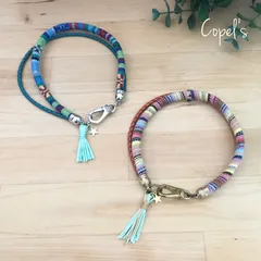 犬猫☆ ★本革編み込みコードとファブリックコードの二連チョーカーネックレス