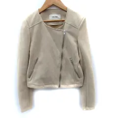 ロイヤルパーティー ROYAL PARTY ライダースジャケット ミドル丈 ノーカラー スエード調 F ライトベージュ /SM22