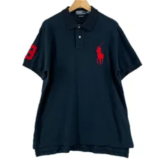美品 POLO RALPH LAUREN ポロ・ラルフローレン ブランドロゴ 春夏 SS ポロシャツ コットン ダークネイビー メンズ LL CUSTOM FIT【古着】【中古】【送料無料】