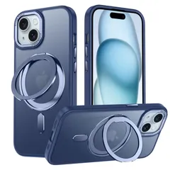 【新着商品】iPhone 15 用 ケース Magsafe対応 アイフォン15 カバー 360°回転スタンド Uovon スマホケース アイホン15 携帯ケース ワイヤレス充電 対応 車載ホルダー ストラップ穴付き 半透明 指紋防止 黄防止 ・ ブルー