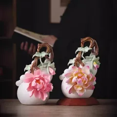 瓢箪 オブジェ 置物 花 フラワー 装飾 ピンク オレンジ ひょうたん 縁起物 家内安全 インテリア 玄関 リビング 贈り物  財運 金運 運気 風水 開運 健康運 出世運 家庭運