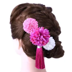 髪飾り 成人式 振袖 前撮り 袴 花 浴衣 夏祭り 花火大会 豪華3点セット ピンク 薄ピンク 白 房付き ヘアアクセ かんざし ヘッ No.9-3638