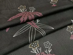 平和屋着物＊夏物　小紋　絽　草花文　黒地　洗える着物　AAAU7759ph