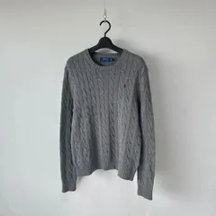 ラルフローレン　ケーブルニット　コットン　ワンポイント　刺繍ロゴ　Polo Ralph Lauren Cable knit cotton gray Ssize T1093 C4