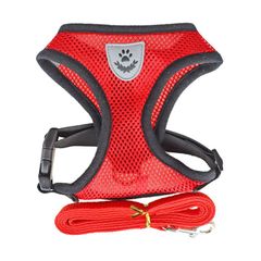 RIOSTUDIO 通気性メッシュハーネスリードセット 犬用 猫用 脱げない 簡単装着 ワンタッチ サイズ調整可能 光反射機能 お揃いのリード付 犬お散歩 わんことお出掛け[①レッド]